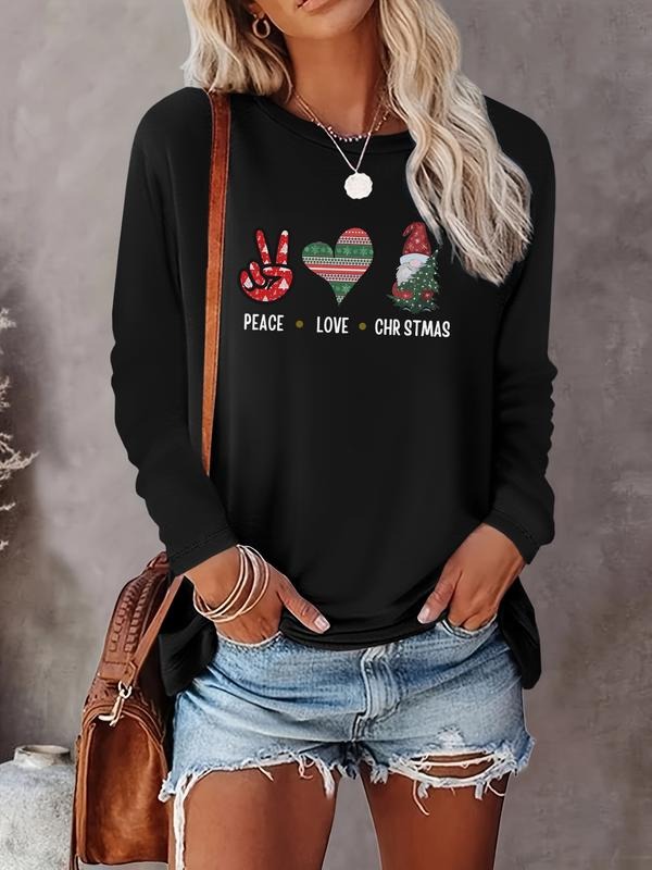 Women's Christmas Tree Print Long Sleeve Fitted Casual T-Shirt, Comfortable Fabric, Available in 10 Colors, All Seasons...