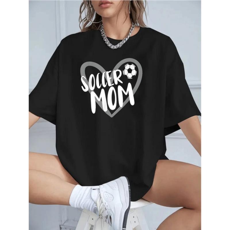Women's Cotton T-Shirt with Soccer Mom Heart Print Casual Loose Fit Soft Breathable Material Crew Neck Short Sleeves for...