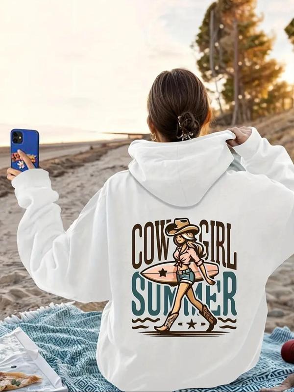 Women's Cowgirl Letter & Cowgirl Print Hoodie, Casual Geometric Printed Long Sleeve Hooded Sweatshirt for Fall & Winter,...
