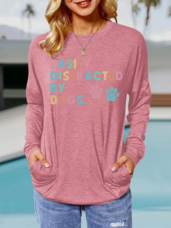 Women's Dog Mom T-Shirt, Casual Loose-Fit Long Sleeve Pullover, Pet Lover Print Round Neck Top, Comfortable Spring & Fall...