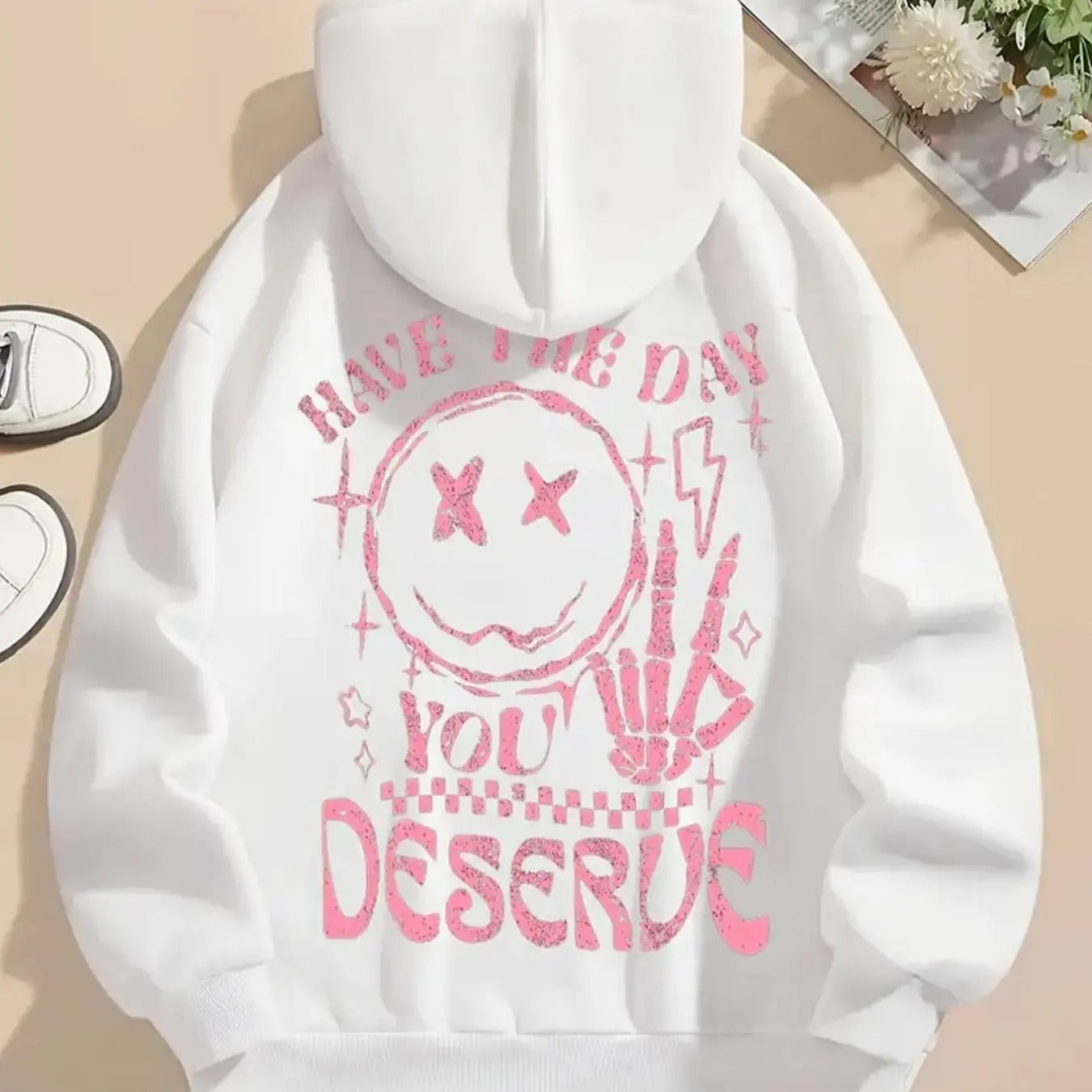 Women's Face & Letter Print Drawstring Hoodie, Fashion Casual Hooded Sweatshirt for Daily Holiday Outdoor Wear, Women...