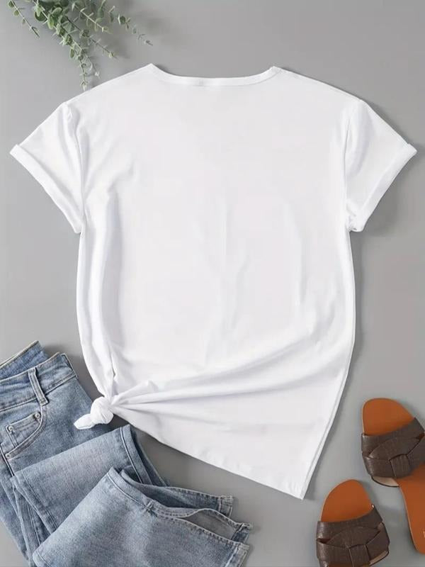 Women's Face Print Round Neck Tee, Casual Short Sleeve Crew Neck T-Shirt for Summer, Fashion Women's Top for Daily Wear...
