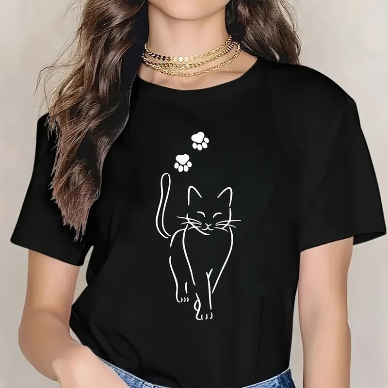 Women's Fashion T-shirt Pattern Printed Cute Top Loose Short Sleeved Women's Leisure Comfortable T-shirt Hoodie, Sweatshirt