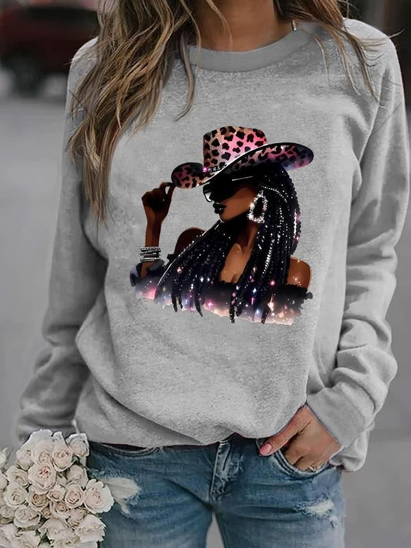 Women's Figure Print Drop Shoulder Sweatshirt, Casual Long Sleeve Round Neck Pullover for Fall & Winter, Ladies Clothes...