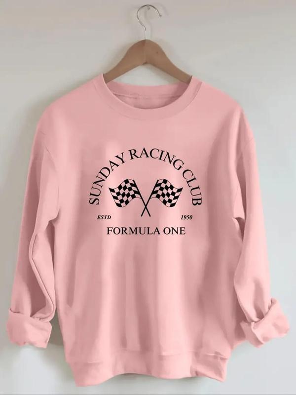 Women's Flag &  Letter Print Drop Shoulder Thermal Lined Sweatshirt, Casual Long Sleeve Round Neck Pullover for Fall &...