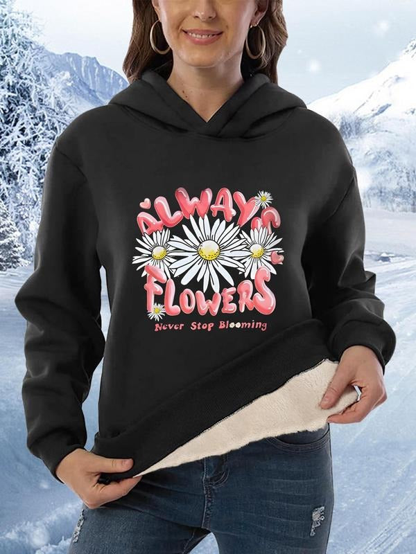 Women's Floral & Letter Print Drop Shoulder Hoodie, Fashion Casual Hooded Sweatshirt for Daily Holiday Outdoor Wear,...