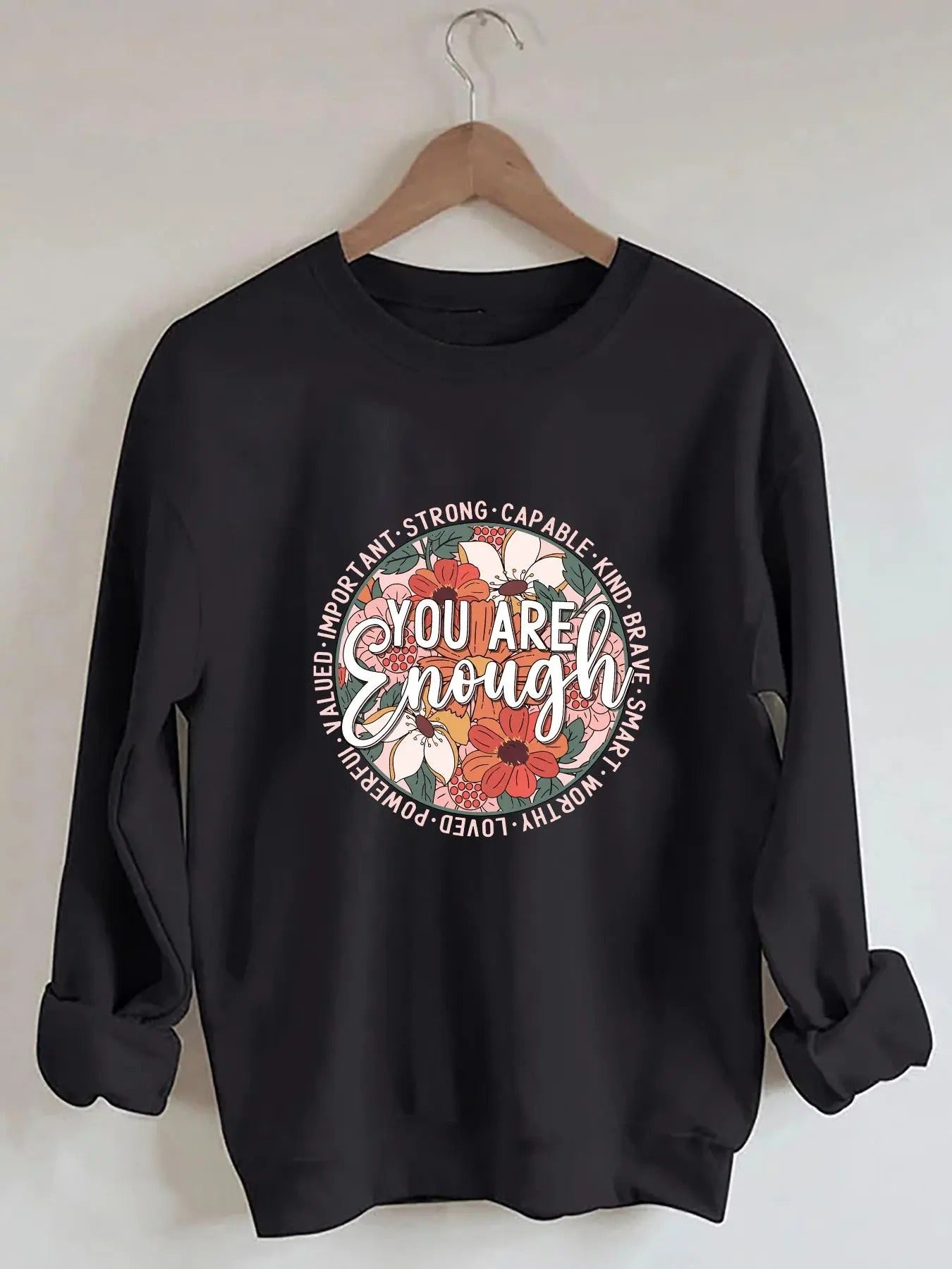 Women's Floral & Letter Print Drop Shoulder Sweatshirt, Trendy Casual Long Sleeve Round Neck Pullover for Fall & Winter,...
