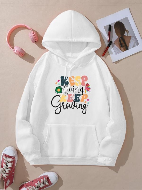 Women's Floral & Letter Print Hoodie, Fashion Casual Sweatshirt for Daily Holiday Outdoor Wear, Women Clothing for Fall &...