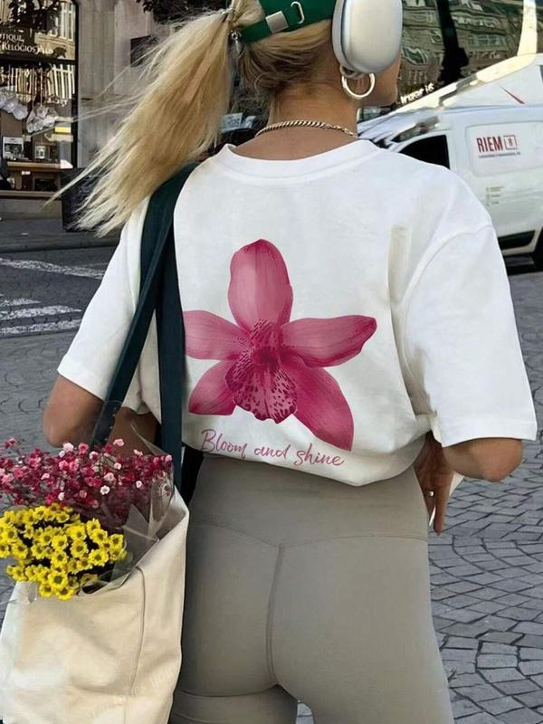 Women's Floral Casual Loose-Fit Round Neck Short Sleeve T-Shirt, Summer Fashion Top, Versatile Daily Wear Hoodie, Sweatshirt