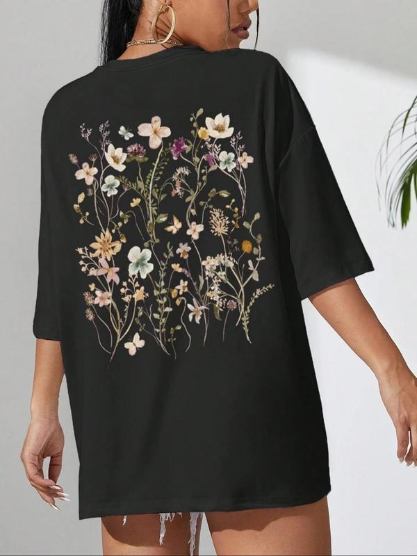Women's Floral Print Round Neck Short Sleeve T-Shirt, Casual Loose-Fitting Summer Top, Soft Breathable Fabric, Perfect...