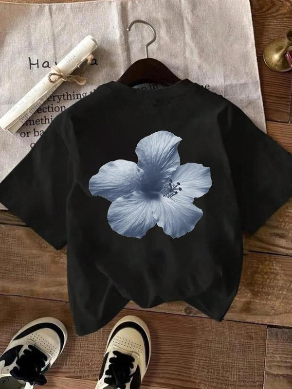 Women's Floral Print Round Neck Tee, Casual Short Sleeve Crew Neck T-Shirt for Summer, Fashion Women's Top for Daily Wear...