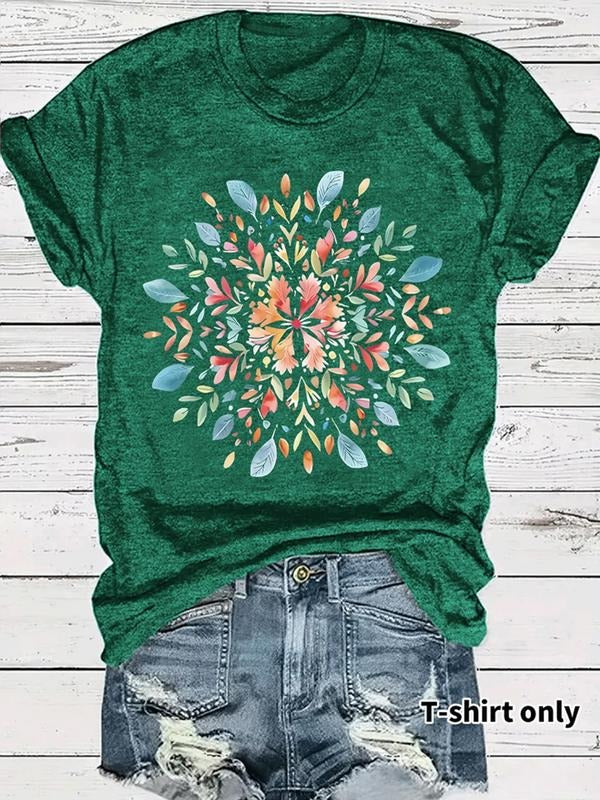 Women's Floral Print Vintage Style Summer Casual Sports Top, Round Neck Short Sleeve T-Shirt, Comfortable Breathable Fit...