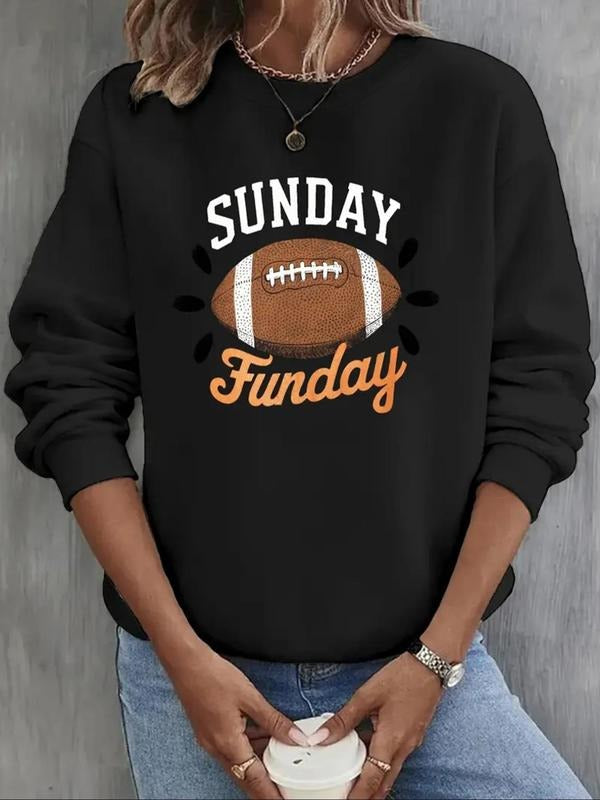 Women's Football & Letter Print Thermal Lined Sweatshirt, Casual Long Sleeve Round Neck Pullover for Fall & Winter,...
