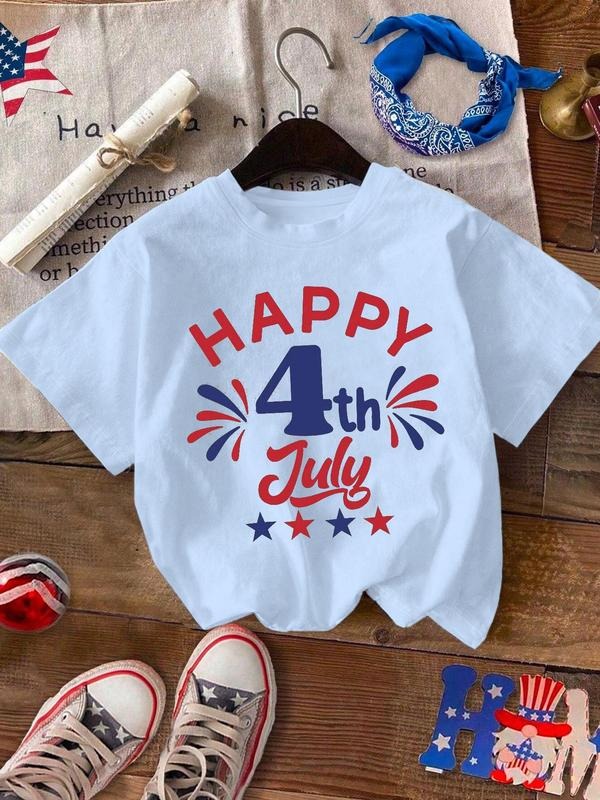 Women's Fourth Of July American Flag Print Round Neck Tee, Casual Short Sleeve T-shirt for Summer, Women's Top for Daily...