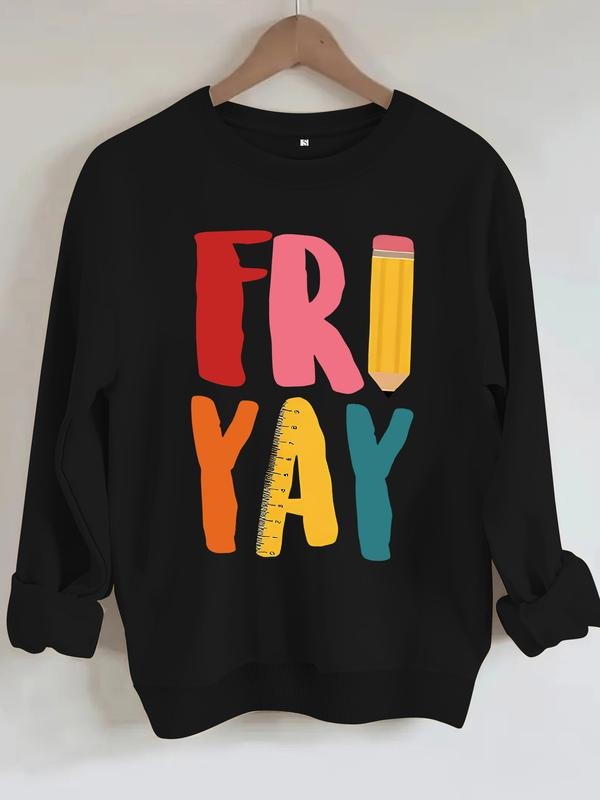 Women's Friyay Friday Slogan Sweatshirt, Letter Print Casual Round Neck Pullover, Soft Spring & Fall Essential T-Shirts,...