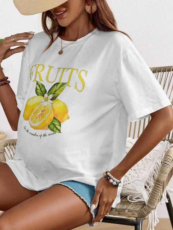 Women's Fruit Print Round Neck Tee, Casual Short Sleeve Crew Neck T-Shirt for Daily Wear, Ladies Clothes for All Seasons,...