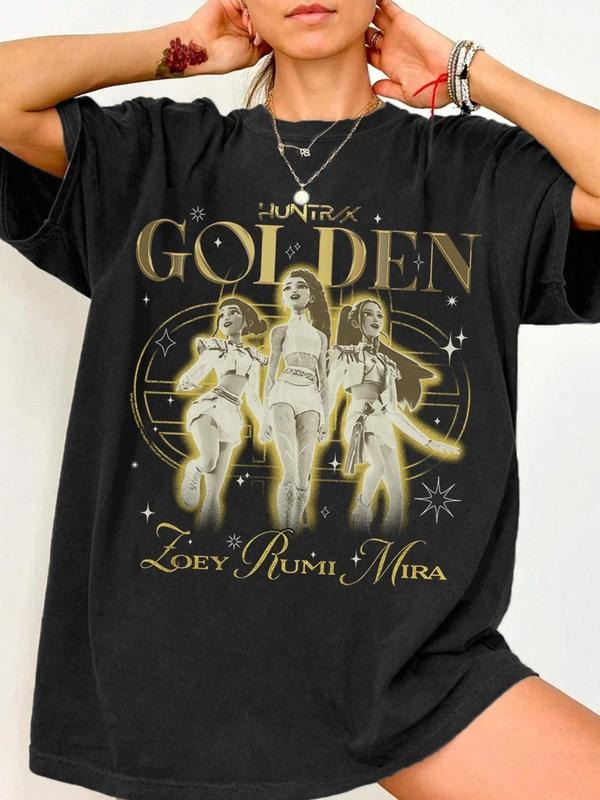 Women's HUNTR X GOLDEN Graphic T-Shirt Featuring Zoey, Rumi and Mira Print, Streetwear Tee for Casual Fashion and Daily...