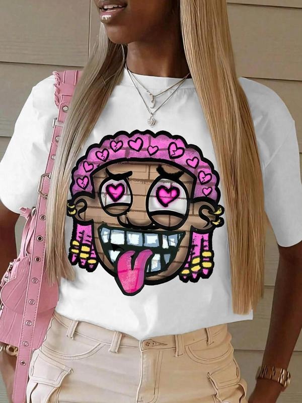 Women's Hair Girl Round Neck Graphic Tee, Fashion Casual Crew Neck T-Shirt for Daily Holiday Vacation Outdoor Wear,...