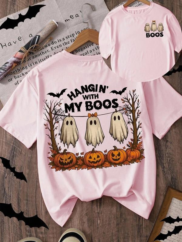 Women's Halloween Ghost Pumpkin Print T-Shirt, Casual Loose Fit Comfortable Daily Wear, Versatile All Season Fashion Top...