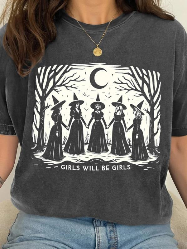 Women's Halloween Print & Letter Print Regular Fit Round Neck T-shirt, Casual Top for All Seasons, Women's Gift for Daily...