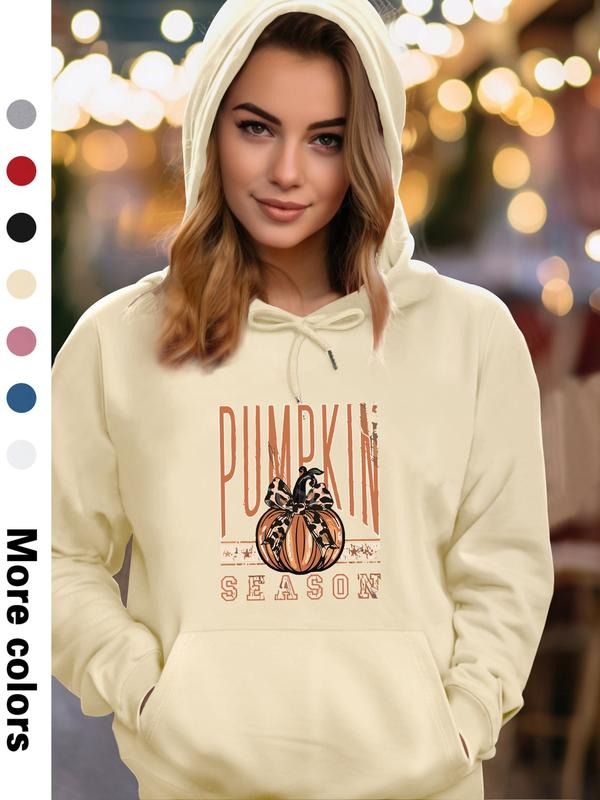 Women's Halloween Pumpkin Letter Print Hoodie, Casual Long Sleeve Fitted Design, Spring & Fall Fashion, Available in 7...