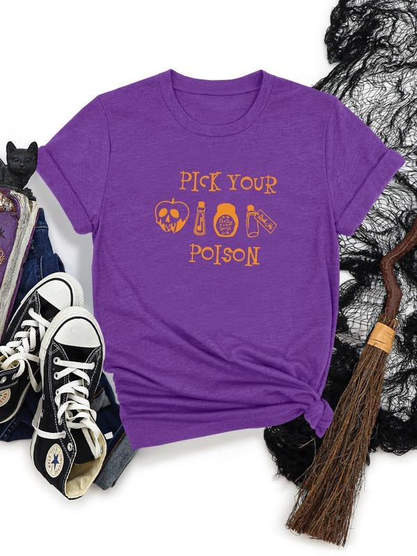 Women's Halloween Pumpkin Skull Print Round Neck Short Sleeve T-Shirt, Soft Comfortable Fabric, Casual Style, All Seasons...