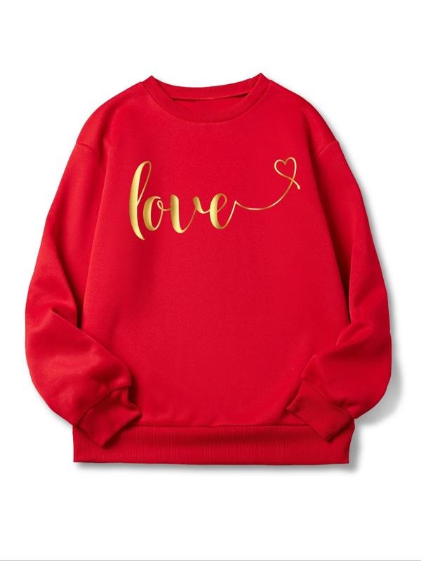 Women's Heart & Letter Print Drop Shoulder Sweatshirt, Casual Printed  Long-Sleeve Crew Neck Pullover for Fall & Winter,...