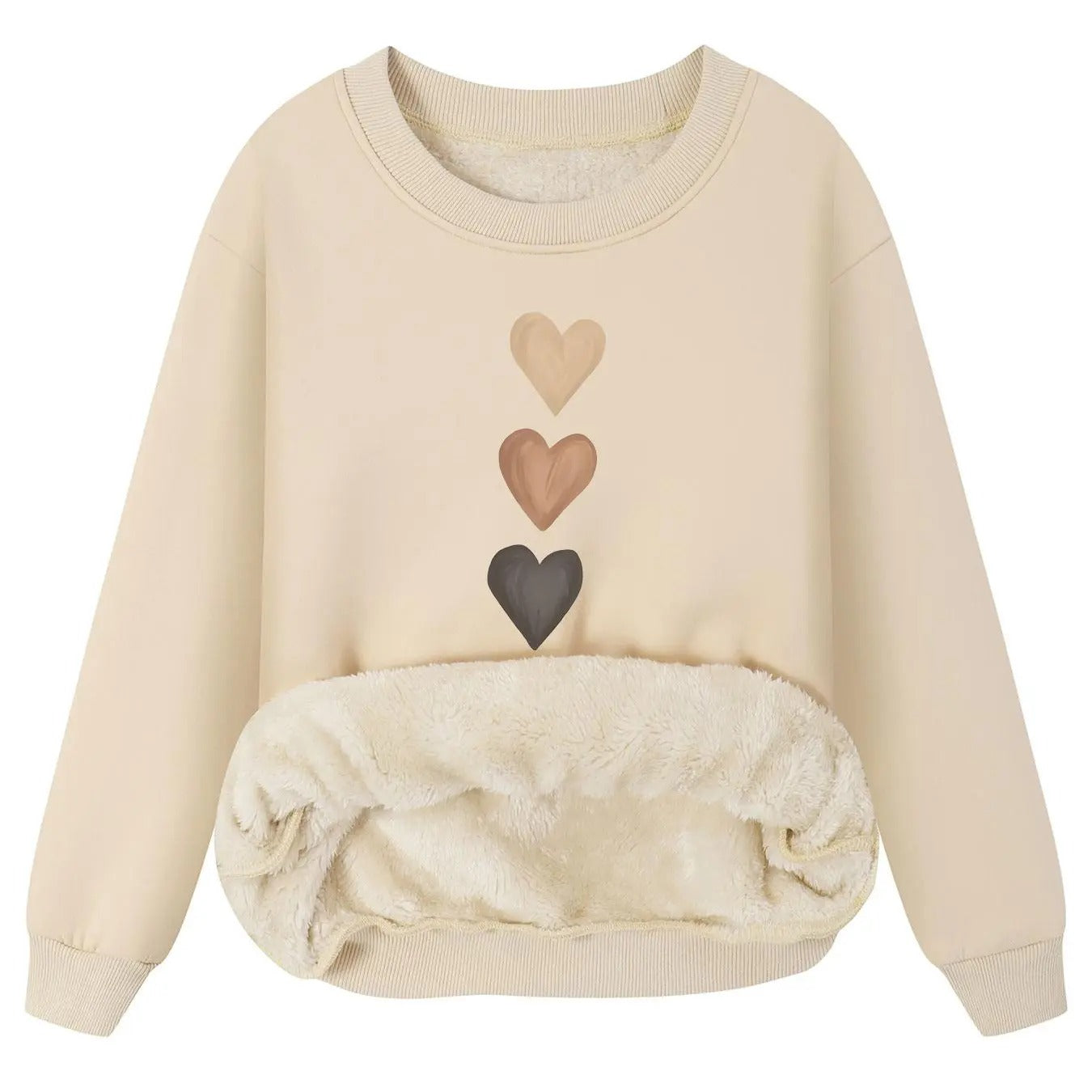 Women's Heart Print Crew Neck Thermal Lined Sweatshirt, Casual Long Sleeve Pullover for Fall & Winter, Women's Clothes...