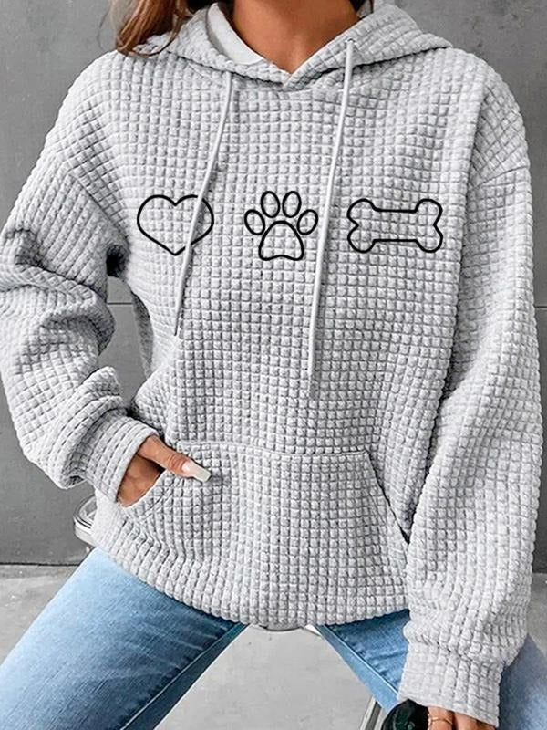 Women's Heart Print Quilted Hoodie, Casual Long Sleeve Hooded Sweatshirt for Fall & Winter, Women's Clothes for Daily...