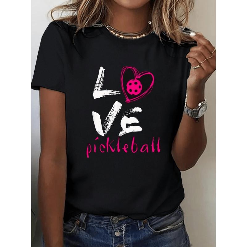Women's I Love Pickleball Graphic T-Shirt 100 Short Sleeve Crew Neck Casual Sporty Top With Lettering Design Perfect For...