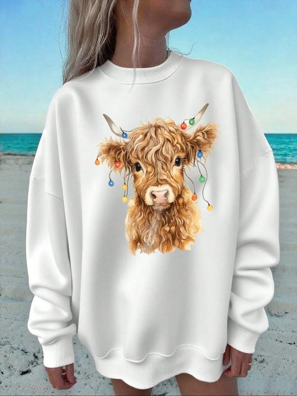 Women's Landscape & Letter Print Crew Neck Sweatshirt, Casual Long Sleeve Pullover for Fall & Winter, Women's Clothes for...