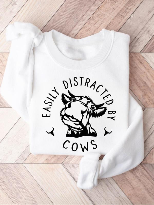 Women's Landscape & Letter Print Crew Neck Sweatshirt, Casual Long Sleeve Pullover for Fall & Winter, Women's Clothes for...