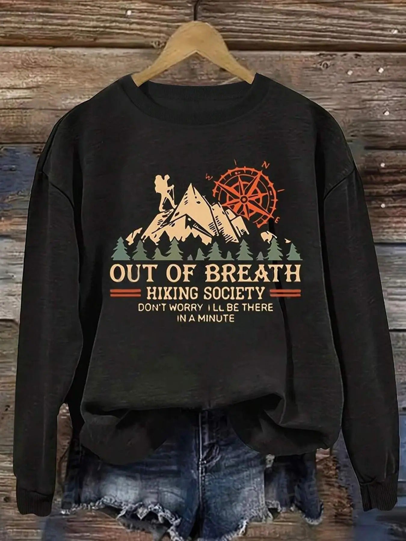 Women's Landscape Print Drop Shoulder Sweatshirt, Casual Fashion Letter Print Long Sleeve  Pullover for Daily Wear,...