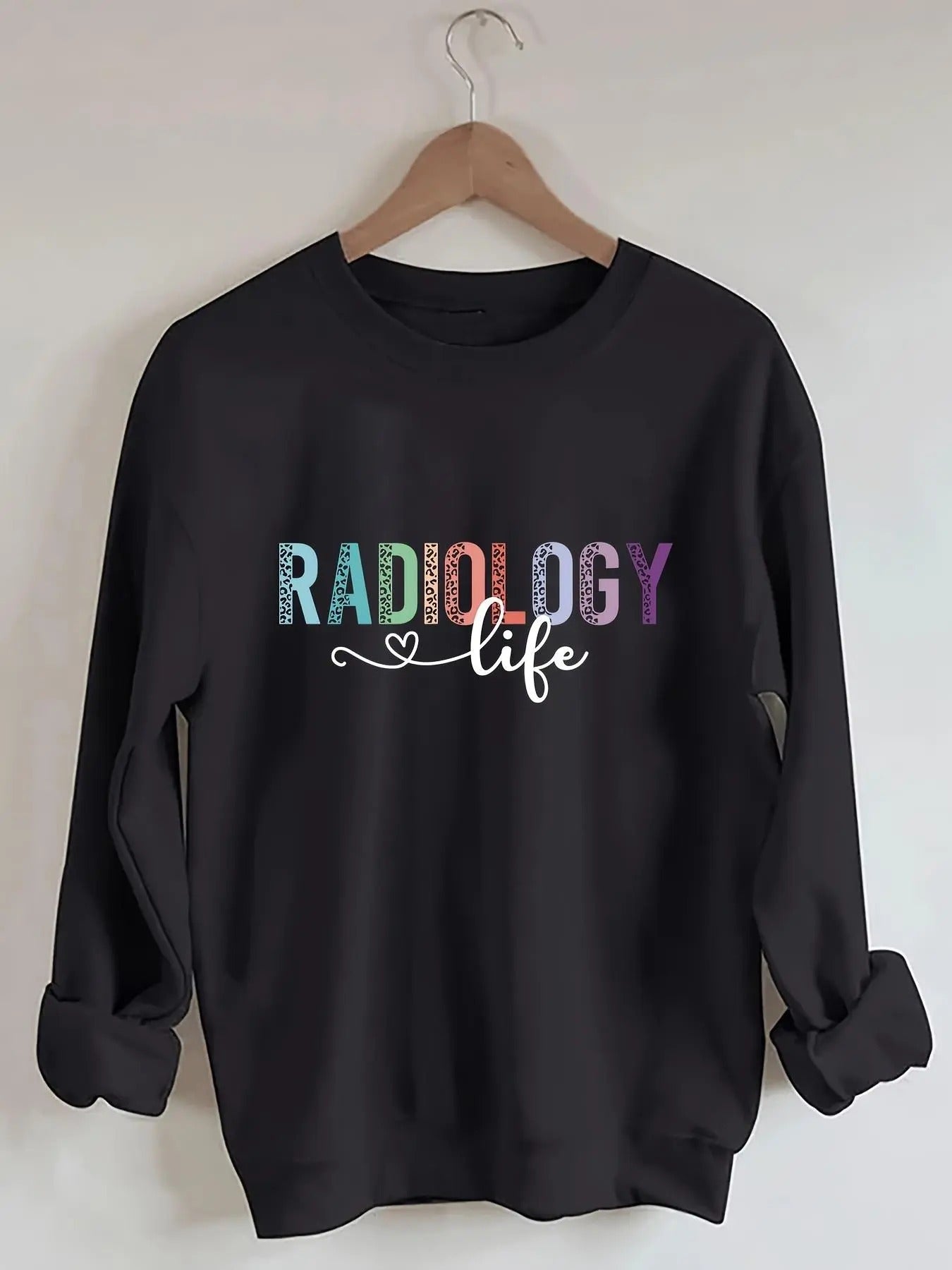 Women's Leopard Letter Print Drop Shoulder Sweatshirt, Casual Long Sleeve Round Neck Pullover for Fall & Winter, Ladies...
