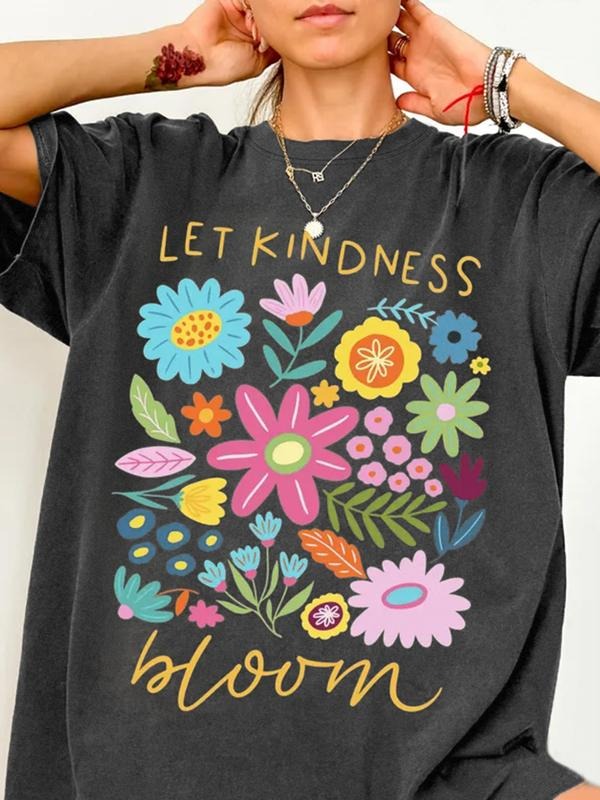 Women's Let Kindness Blossom Comfortable Colors T-Shirt, Mental Health Tee, Be Kind Vintage Floral Shirt, Aesthetic...