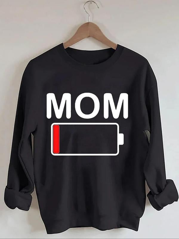 Women's Letter & Battery Print Drop Shoulder Thermal Lined Sweatshirt, Casual Long Sleeve Round Neck Pullover for Fall &...