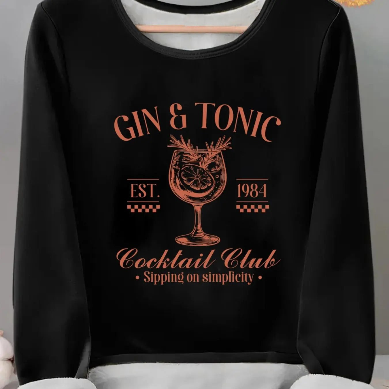 Women's Letter & Cocktail Print Thermal Lined Tee, Casual Long Sleeve Round Neck T-shirt for Fall & Winter, Ladies...