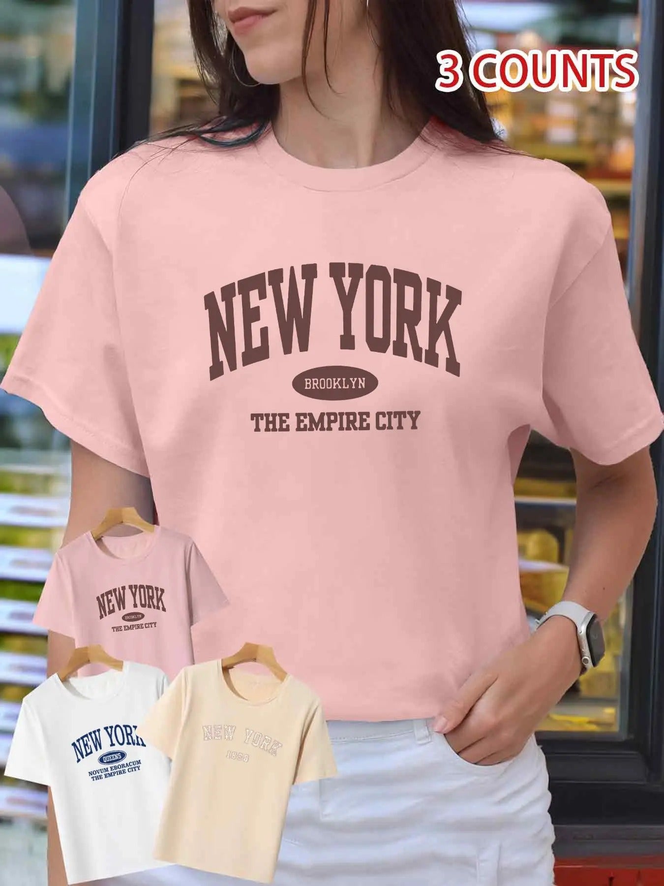 Women's Letter & Ethnic Pattern Round Neck Tee, Casual Short Sleeve T-shirt for Summer, Ladies Clothes for Daily Wear...