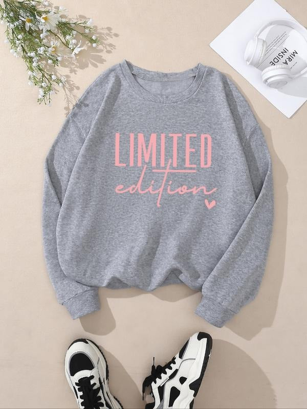 Women's Letter & Figure Print Drop Shoulder Sweatshirt, Casual Long Sleeve Round Neck Pullover for Fall & Winter, Women's...