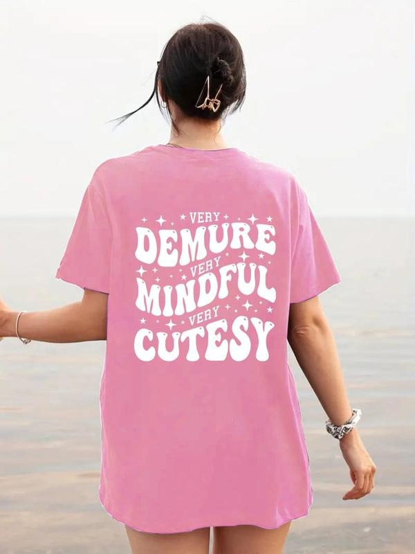 Women's Letter & Figure Print Round Neck Tee, Fashion Casual Crew Neck T-shirt for Daily Holiday Vacation Outdoor Wear,...