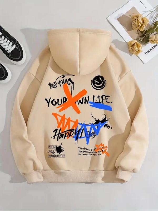 Women's Letter & Geometric Print Drawstring Hoodie, Fashion Casual Hooded Sweatshirt for Daily Holiday Outdoor Wear,...