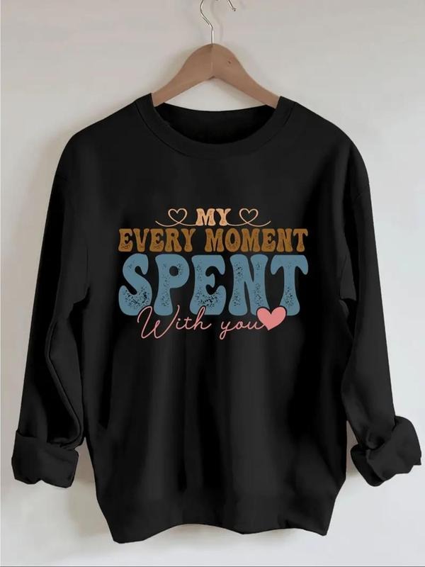 Women's Letter & Geometric Print Round Neck Sweatshirt, Casual Long Sleeve Pullover for Fall & Winter, Women's Clothes...