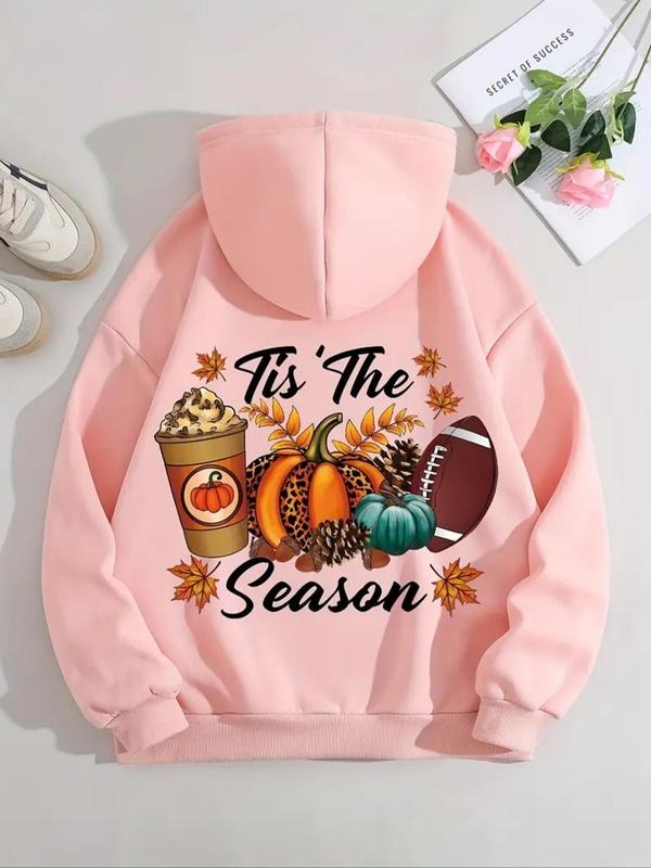 Women's Letter & Maple Leaf Print Hoodie, Casual Long Sleeve Hooded Sweatshirt For Fall & Winter, Women's Clothes For...