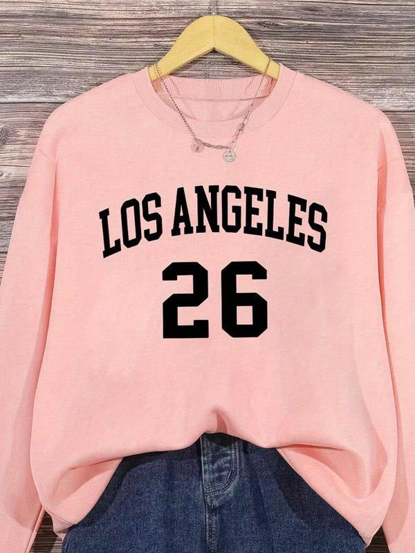 Women's Letter & Number Print Drop Shoulder Thermal Lined Sweatshirt, Casual Long Sleeve Round Neck Pullover for Fall &...