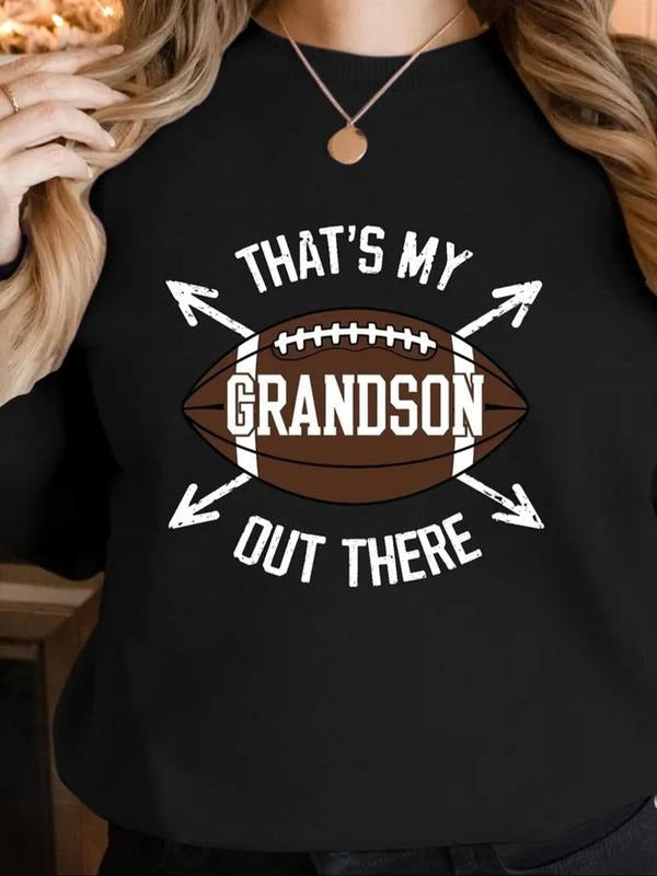 Women's Letter & Rugby Print Round Neck Pullover, Casual Long Sleeve Crew Neck Sweatshirt for Fall & Winter, Women's...