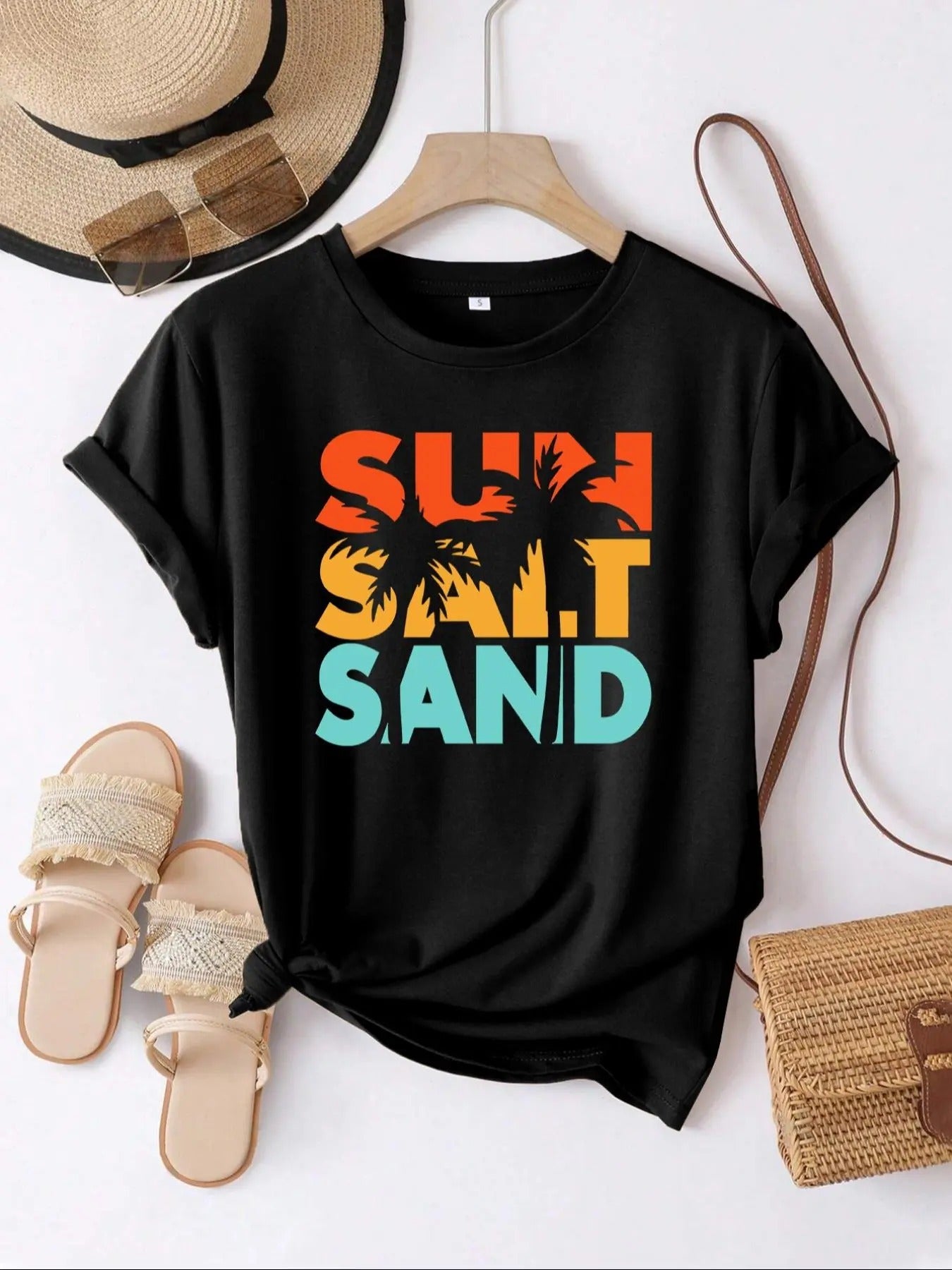 Women's Letter & Tree Print Round Neck Tee, Vintage Trendy Casual Short Sleeve T-shirt for Daily Wear, Ladies Summer...