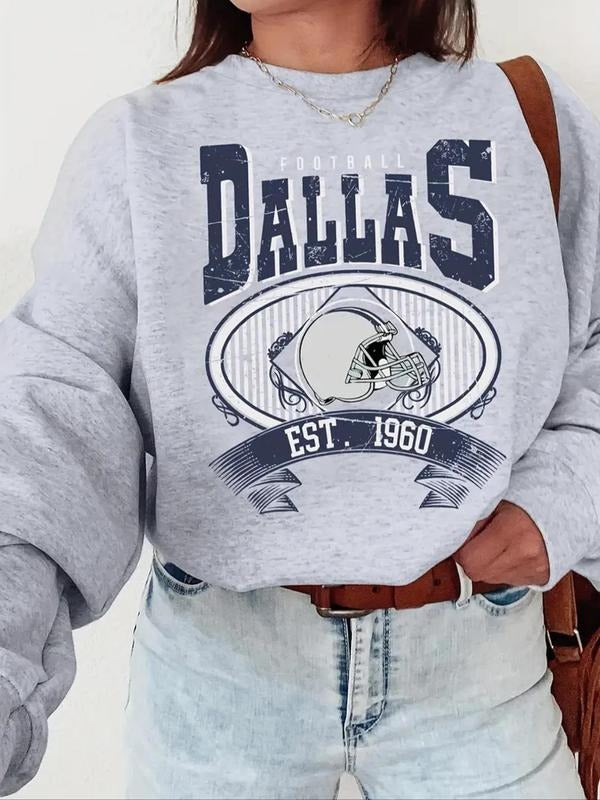 Women's Letter  Print Drop Shoulder Sweatshirt, Casual Long Sleeve Round Neck Pullover for Fall & Winter, Ladies Clothes...