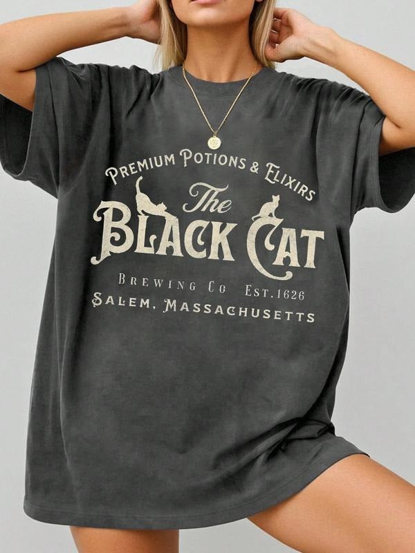 Women's Letter Animal Print Round Neck Short Sleeve T-Shirt, Casual Basic Top, Summer Fashion, Daily Wear, Ladies...