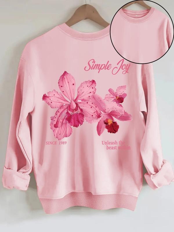Women's Letter Floral Print Sweatshirt, Graduation Long Sleeve Top, Back-To-School Clothing, Teacher, Fall Casual Fitted...