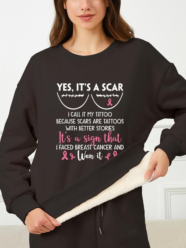 Women's Letter Graphic Print Plush Lined Crew Neck Sweatshirt, Casual Drop Shoulder Long Sleeve Pullover, Women's Fall &...
